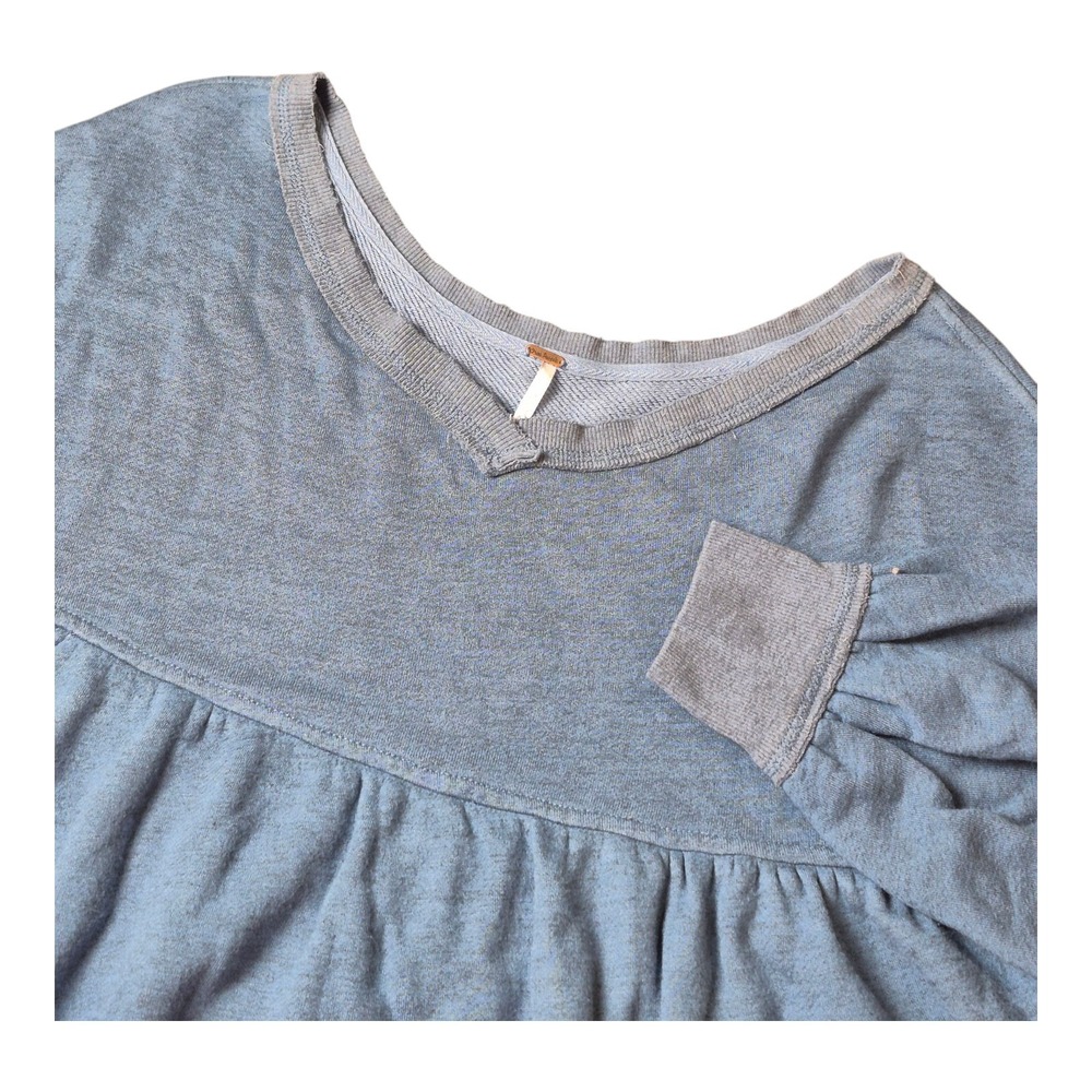 Free People Oversized Peplum Hem Long Sleeve‎ Top Blue Raw Edge Women's XS